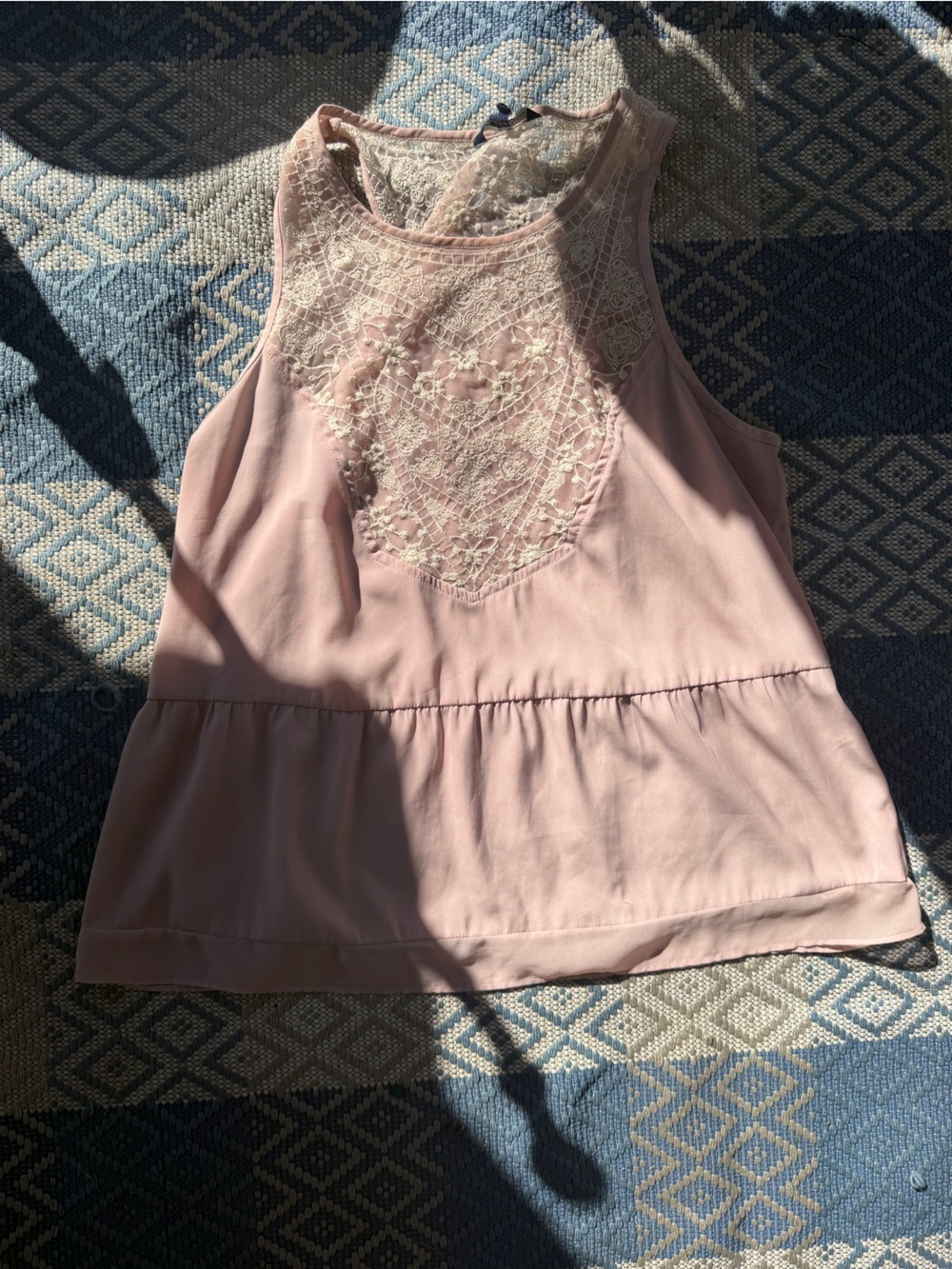 American Eagle Blush Pink Lace-Front Sleeveless Top